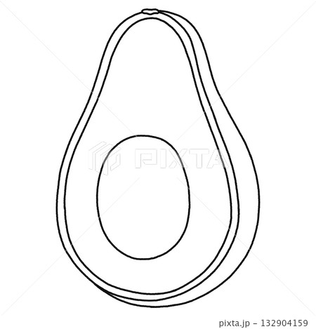 Cute Avocado Half Cutaway Cartoon - Outline 132904159