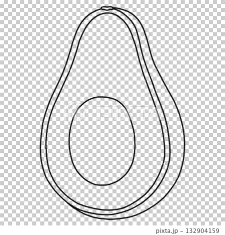 Cute Avocado Half Cutaway Cartoon - Outline 132904159