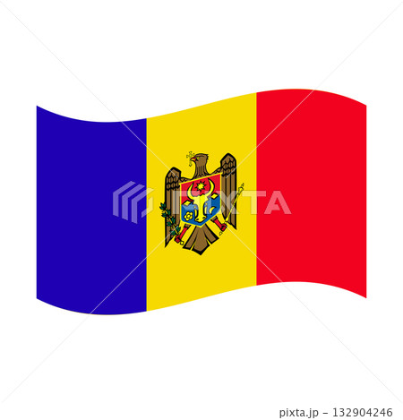 Moldova national waving flag with coat of arms, vertical tricolor Moldova national waving flag with coat of arms, vertical tricolor 132904246