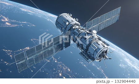 宇宙空間に飛んでいる人工衛星　AI 132904440