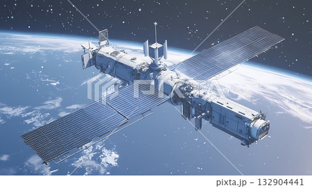 宇宙空間に飛んでいる人工衛星　AI 132904441