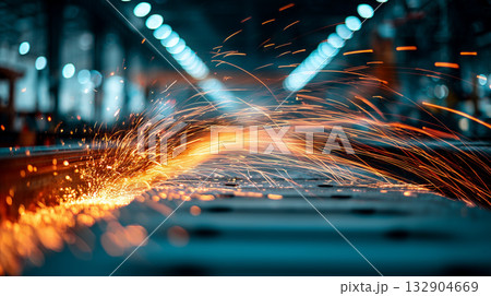 溶接火花が走る鋼フレームの瞬間 溶接火花が走る鋼フレームの瞬間 132904669