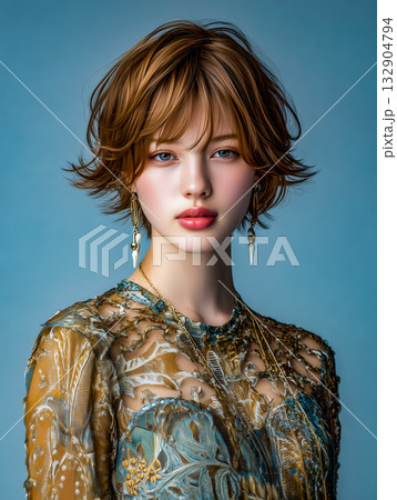 【 ヘアスタイル 見本 】 女性 カットモデル ヘアカタログ ショートヘア ビューティーイメージ 132904794