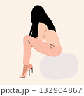 Minimalist modern vector illustration of an elegant business woman with long black hair, wearing 132904867