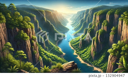 雄大な昼間の川の渓谷 132904947