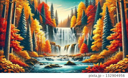 インスピレーションを与える自然の秋の滝 インスピレーションを与える自然の秋の滝 132904956