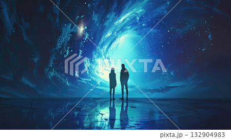 A cosmic galaxy holds a couple in love. Together, yet alone in the universe. 132904983