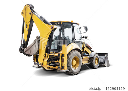 A powerful backhoe loader stands ready for work, showcasing its strong build and multifunctional capabilities for construction and landscaping tasks A powerful backhoe loader stands ready for work, showcasing its strong build and multifunctional capabilities for construction and landscaping tasks 132905129