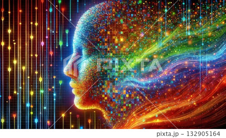 芸術的なピクセル化されたデジタルフェイス 132905164