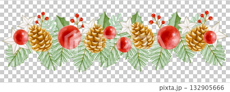 聖誕裝飾品和植物裝飾水彩插圖 132905666