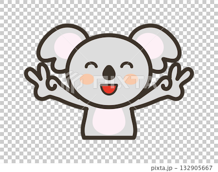 一隻可愛的考拉比出兩個V字手勢的插圖 132905667