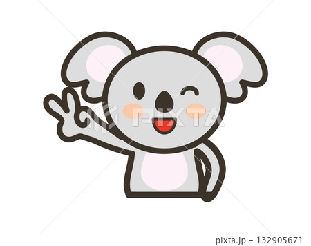 笑顔でピースをするかわいいコアラの上半身イラスト 132905671
