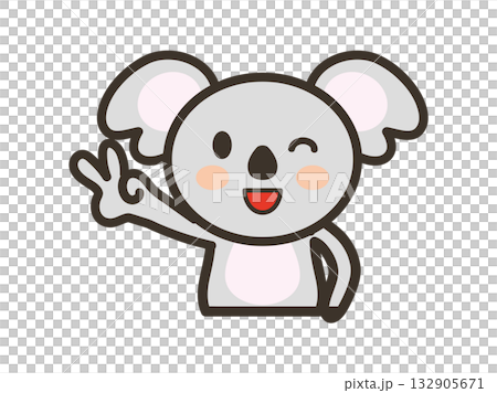 笑顔でピースをするかわいいコアラの上半身イラスト 132905671