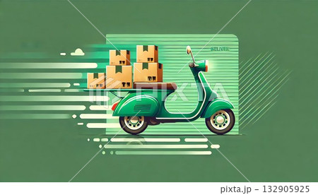 ボックス付きミニマリストグリーンスクーター 132905925