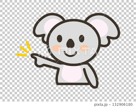 可愛的無尾熊上半身插圖，指向遠方。 132906180