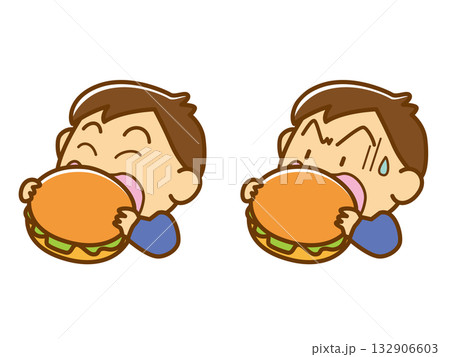 大きなハンバーガーを食べる男の子 132906603