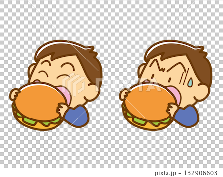 大きなハンバーガーを食べる男の子 132906603