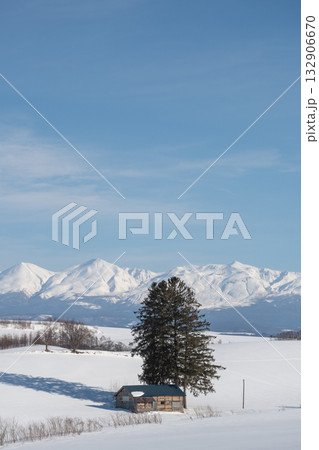 北海道の農村の冬景色 132906670