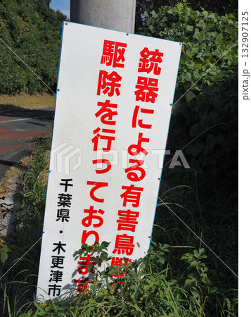 有害鳥獣駆除の注意看板 132907125