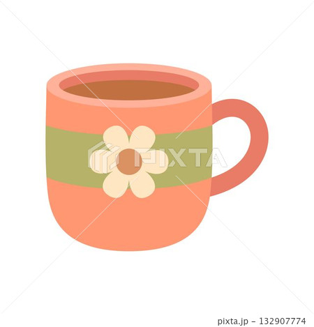 cartoon cup with flower, flat style 132907774