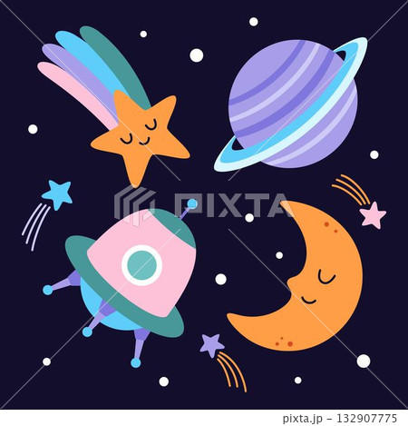 cartoon space poster, flat style 132907775