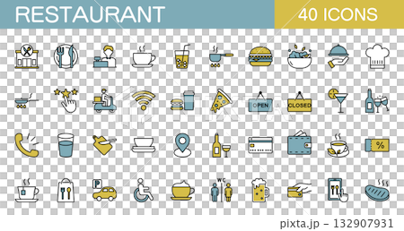 Restaurant icon set (color) 132907931