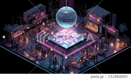 Vibrant Nightclub Scene with Disco Ball and Colorful Dance Floor 132908005