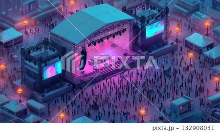 Vibrant Night Scene at an Open-Air Music Festival with Crowds Vibrant Night Scene at an Open-Air Music Festival with Crowds 132908031