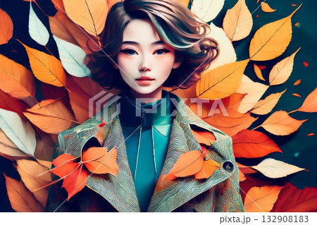 秋、コートを着る女性モデル 秋、コートを着る女性モデル 132908183