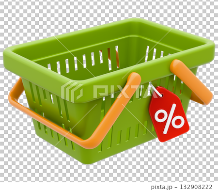Empty Shopping Basket With Percentage Tag 132908222
