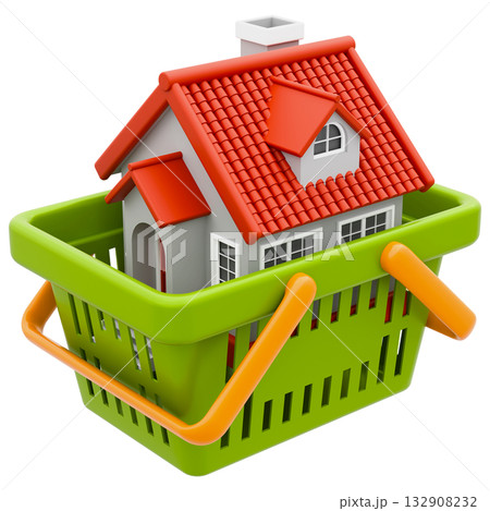 House in Shopping Basket Real Estate Purchase Concept House in Shopping Basket Real Estate Purchase Concept 132908232