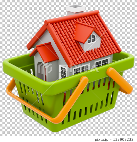 House in Shopping Basket Real Estate Purchase Concept House in Shopping Basket Real Estate Purchase Concept 132908232
