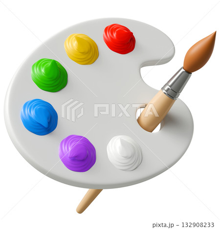 Palette With Colorful Paints And Brush Palette With Colorful Paints And Brush 132908233