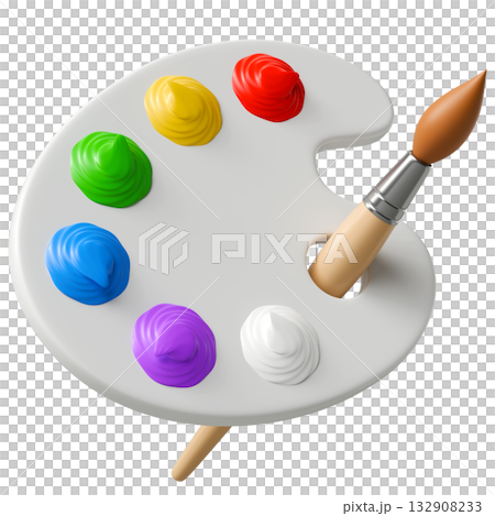 Palette With Colorful Paints And Brush Palette With Colorful Paints And Brush 132908233
