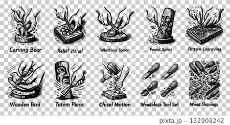 木彫り工房の職人たち、Wood Carving Studio 132908242