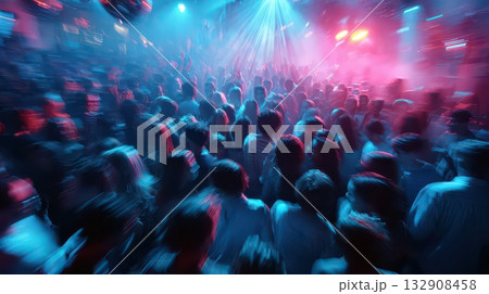 Energetic Nightclub Scene with Colorful Lights and Dancing Crowd Energetic Nightclub Scene with Colorful Lights and Dancing Crowd 132908458