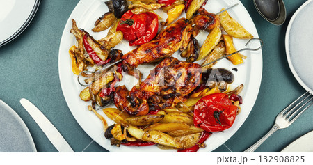 Shish kebab skewers of chicke. Shish kebab skewers of chicke. 132908825