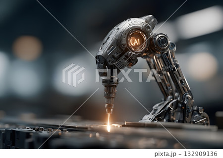 AI robotic arm works with light precision. AI robotic arm works with light precision. 132909136