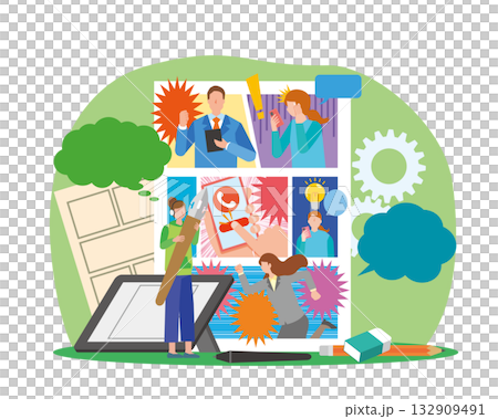 漫画家と漫画原稿のイメージイラスト 132909491