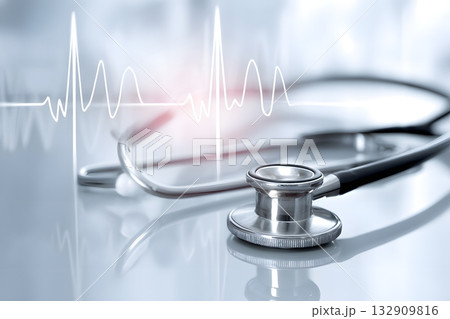 Stethoscope and heart monitor line for healthcare 132909816