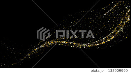 Elegant gold particle wave flowing on black Elegant gold particle wave flowing on black 132909990
