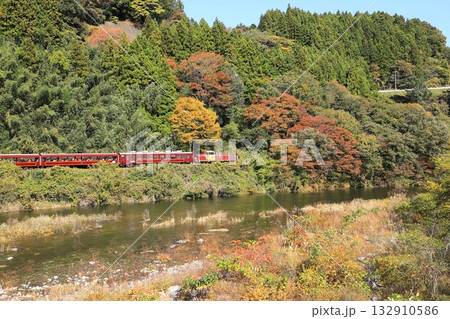わたらせ渓谷鐵道「山間部の紅葉と渡良瀬川沿いを走るトロッコわたらせ渓谷号 わたらせ渓谷鐵道「山間部の紅葉と渡良瀬川沿いを走るトロッコわたらせ渓谷号 132910586