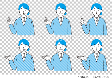 描繪不同表情和姿勢的老婦人插圖 132910590