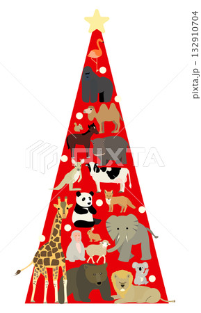 クリスマス鈴飾り(ツリーと動物達) 動物たちのクリスマスツリーのイラスト素材 [132910704] - PIXTA