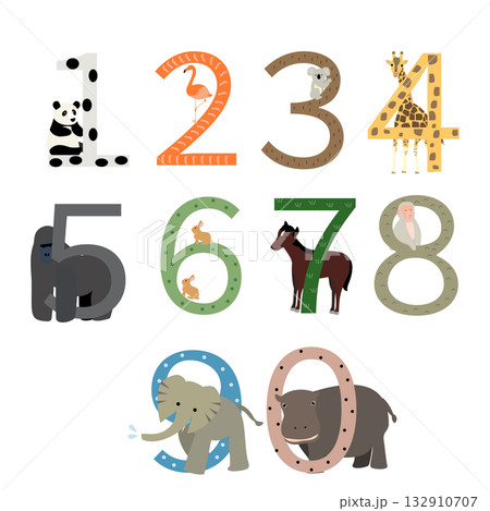 かわいい動物と数字のセット かわいい動物と数字のセット 132910707