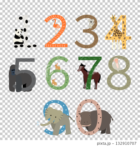 かわいい動物と数字のセット かわいい動物と数字のセット 132910707