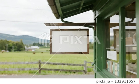 古民家カフェや店舗の看板のモックアップ  132911057