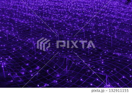 Futuristic background of purple led lights arranged in grid pattern, network, glowing at night Futuristic background of purple led lights arranged in grid pattern, network, glowing at night 132911155