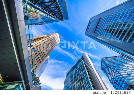日本の東京都市景観11月4日。汐留のオフィス街。日本テレビタワーや汐留メディアタワーなどを望む 132911657