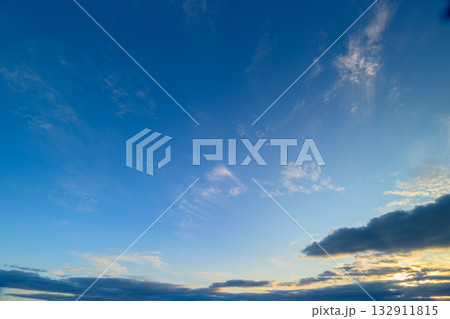 A Serene Blue Sky Filled with Gentle, Soft Cloud Patterns at Beautiful Sunset Time 132911815